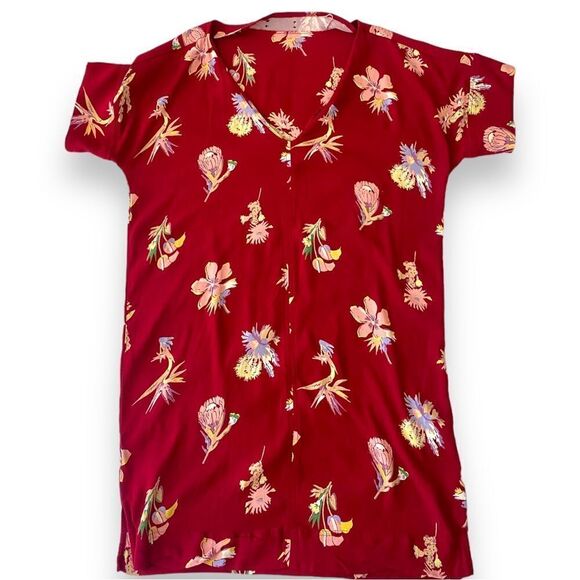 Madewell Novel Bird of Paradise Short Sleeved Dress Drape V-Neck Mini Round Hem - Picture 7 of 13